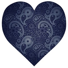 Blue Paisley Texture, Blue Paisley Ornament Wooden Puzzle Heart by nateshop