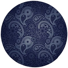 Blue Paisley Texture, Blue Paisley Ornament Wooden Puzzle Round by nateshop