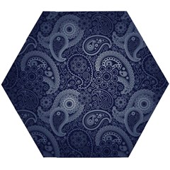 Blue Paisley Texture, Blue Paisley Ornament Wooden Puzzle Hexagon by nateshop