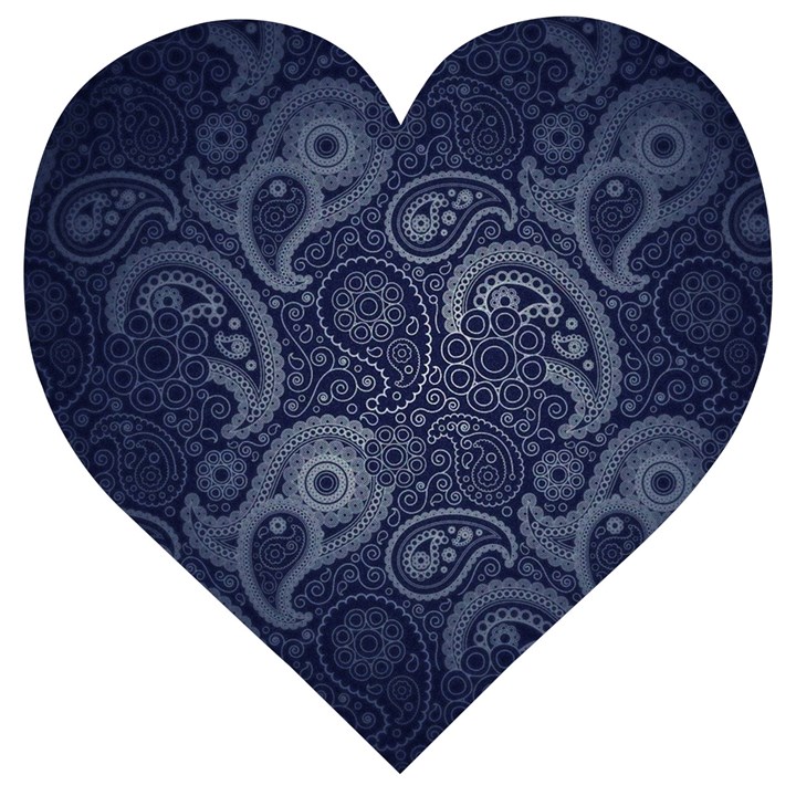 Blue Paisley Texture, Blue Paisley Ornament Wooden Puzzle Heart