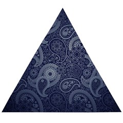 Blue Paisley Texture, Blue Paisley Ornament Wooden Puzzle Triangle by nateshop