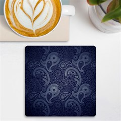 Blue Paisley Texture, Blue Paisley Ornament Uv Print Square Tile Coaster  by nateshop