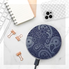 Blue Paisley Texture, Blue Paisley Ornament Wireless Fast Charger(white) by nateshop