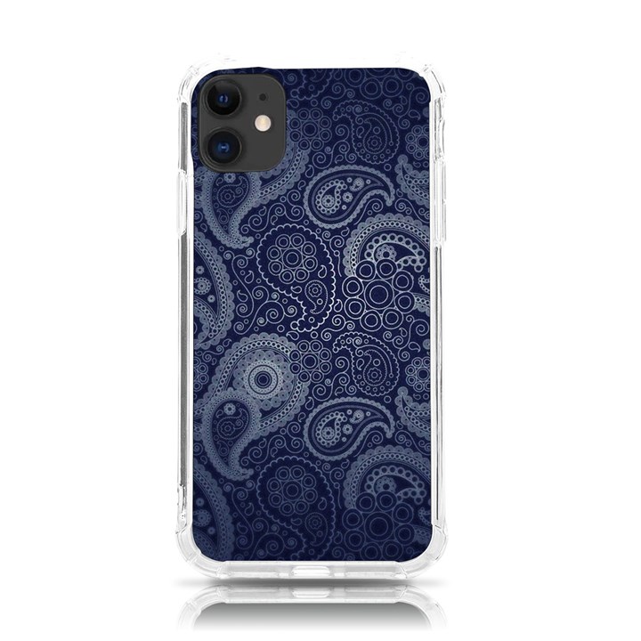 Blue Paisley Texture, Blue Paisley Ornament iPhone 11 TPU UV Print Case