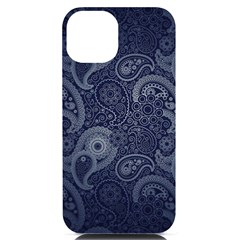 Blue Paisley Texture, Blue Paisley Ornament Iphone 14 Black Uv Print Case by nateshop