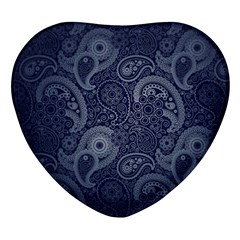 Blue Paisley Texture, Blue Paisley Ornament Heart Glass Fridge Magnet (4 Pack) by nateshop