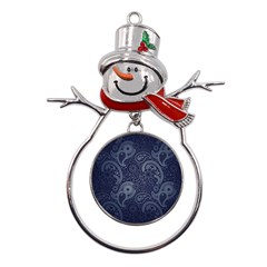 Blue Paisley Texture, Blue Paisley Ornament Metal Snowman Ornament by nateshop