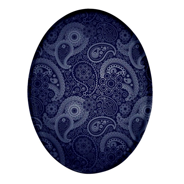 Blue Paisley Texture, Blue Paisley Ornament Oval Glass Fridge Magnet (4 pack)