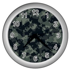 Camouflage, Pattern, Abstract, Background, Texture, Army Wall Clock (silver) by nateshop