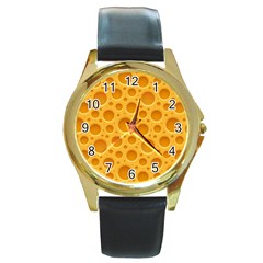 Cheese Texture Food Textures Round Gold Metal Watch by nateshop