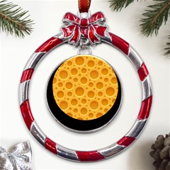 Cheese Texture Food Textures Metal Red Ribbon Round Ornament by nateshop