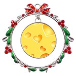 Cheese Texture, Macro, Food Textures, Slices Of Cheese Metal X mas Wreath Ribbon Ornament Front