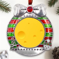 Cheese Texture, Yellow Backgronds, Food Textures, Slices Of Cheese Metal X mas Ribbon With Red Crystal Round Ornament by nateshop