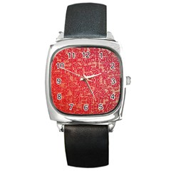 Chinese Hieroglyphs Patterns, Chinese Ornaments, Red Chinese Square Metal Watch by nateshop