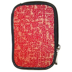 Chinese Hieroglyphs Patterns, Chinese Ornaments, Red Chinese Compact Camera Leather Case by nateshop