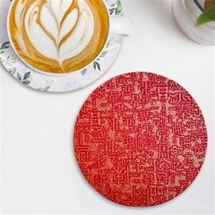 Chinese Hieroglyphs Patterns, Chinese Ornaments, Red Chinese Uv Print Round Tile Coaster by nateshop