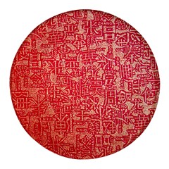 Chinese Hieroglyphs Patterns, Chinese Ornaments, Red Chinese Round Glass Fridge Magnet (4 Pack) by nateshop