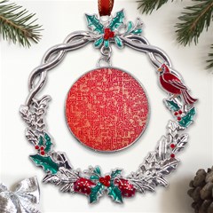 Chinese Hieroglyphs Patterns, Chinese Ornaments, Red Chinese Metal X mas Wreath Holly Leaf Ornament by nateshop