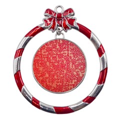 Chinese Hieroglyphs Patterns, Chinese Ornaments, Red Chinese Metal Red Ribbon Round Ornament by nateshop