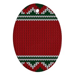 Christmas Pattern, Fabric Texture, Knitted Red Background Ornament (oval) by nateshop