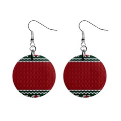 Christmas Pattern, Fabric Texture, Knitted Red Background Mini Button Earrings