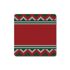 Christmas Pattern, Fabric Texture, Knitted Red Background Square Magnet by nateshop