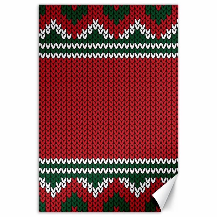 Christmas Pattern, Fabric Texture, Knitted Red Background Canvas 24  x 36 