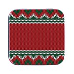 Christmas Pattern, Fabric Texture, Knitted Red Background Square Metal Box (Black) Front