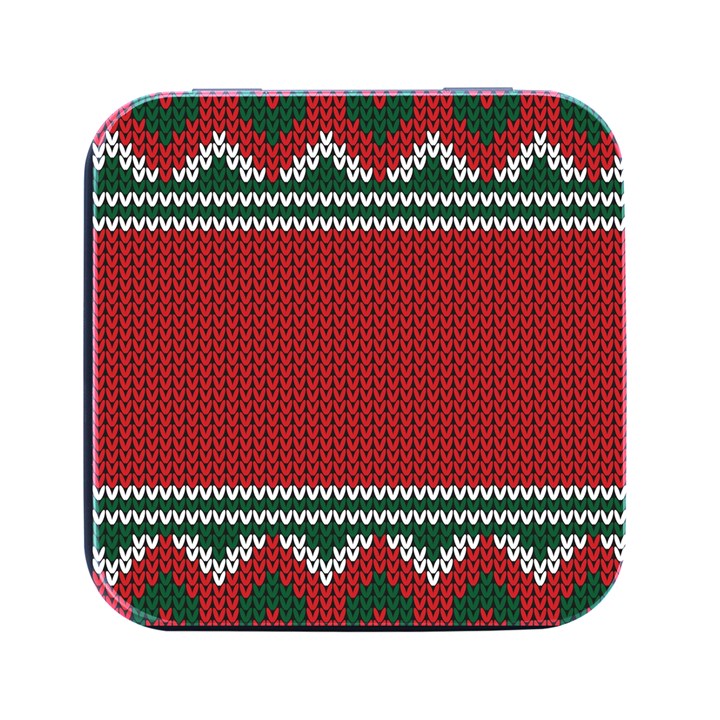 Christmas Pattern, Fabric Texture, Knitted Red Background Square Metal Box (Black)