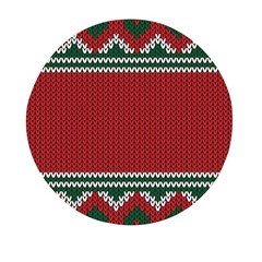 Christmas Pattern, Fabric Texture, Knitted Red Background Mini Round Pill Box by nateshop