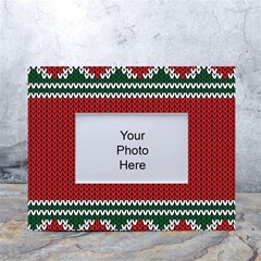 Christmas Pattern, Fabric Texture, Knitted Red Background White Tabletop Photo Frame 4 x6  by nateshop