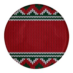 Christmas Pattern, Fabric Texture, Knitted Red Background Round Glass Fridge Magnet (4 Pack) by nateshop