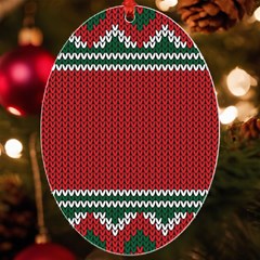 Christmas Pattern, Fabric Texture, Knitted Red Background Uv Print Acrylic Ornament Oval