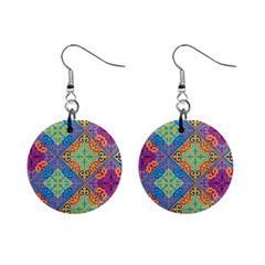 Colorful Floral Ornament, Floral Patterns Mini Button Earrings