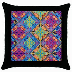 Colorful Floral Ornament, Floral Patterns Throw Pillow Case (black) by nateshop