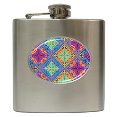 Colorful Floral Ornament, Floral Patterns Hip Flask (6 Oz) by nateshop