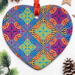 Colorful Floral Ornament, Floral Patterns Heart Ornament (two Sides) by nateshop