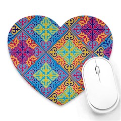 Colorful Floral Ornament, Floral Patterns Heart Mousepad by nateshop