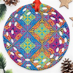 Colorful Floral Ornament, Floral Patterns Round Filigree Ornament (two Sides)