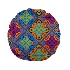 Colorful Floral Ornament, Floral Patterns Standard 15  Premium Round Cushions by nateshop