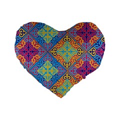 Colorful Floral Ornament, Floral Patterns Standard 16  Premium Flano Heart Shape Cushions by nateshop