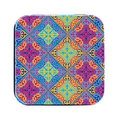 Colorful Floral Ornament, Floral Patterns Square Metal Box (black) by nateshop