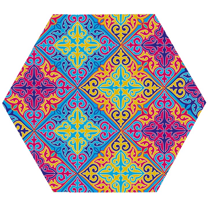 Colorful Floral Ornament, Floral Patterns Wooden Puzzle Hexagon