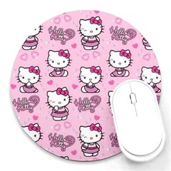 Cute Hello Kitty Collage, Cute Hello Kitty Round Mousepad by nateshop