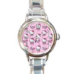 Cute Hello Kitty Collage, Cute Hello Kitty Round Italian Charm Watch by nateshop