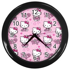 Cute Hello Kitty Collage, Cute Hello Kitty Wall Clock (black) by nateshop