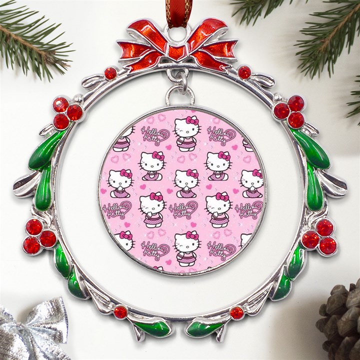 Cute Hello Kitty Collage, Cute Hello Kitty Metal X mas Wreath Ribbon Ornament