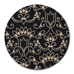 Decorative Ornament Texture, Retro Floral Texture, Vintage Texture, Gray Round Mousepad by nateshop