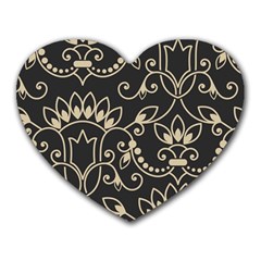 Decorative Ornament Texture, Retro Floral Texture, Vintage Texture, Gray Heart Mousepad by nateshop