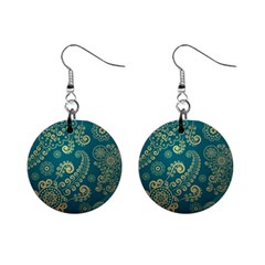 European Pattern, Blue, Desenho, Retro, Style Mini Button Earrings